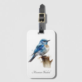 Cute Little Mountain Bluebird Watercolor, anpassni Bagagebricka