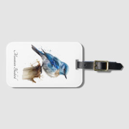 Cute Little Mountain Bluebird Watercolor, anpassni Bagagebricka