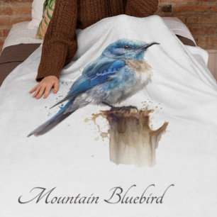 Cute Little Mountain Bluebird Watercolor, anpassni Fleecefilt
