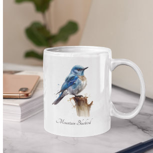 Cute Little Mountain Bluebird Watercolor, anpassni Magisk Mugg