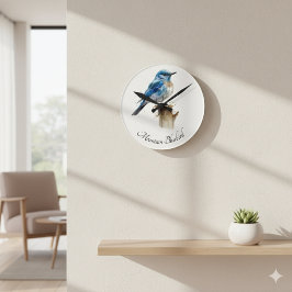 Cute Little Mountain Bluebird Watercolor, anpassni Rund Klocka