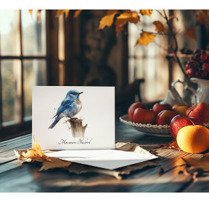 Cute Little Mountain Bluebird Watercolor, anpassni Vykort