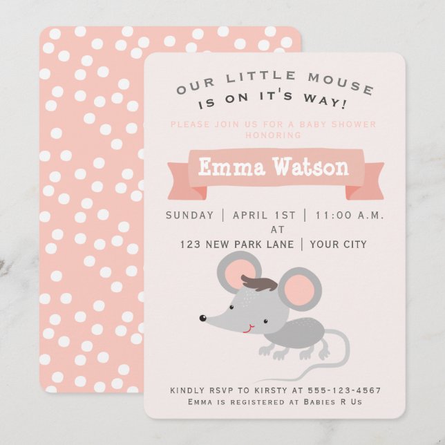 Cute Little Mouse - Baby Shower-inbjudan Inbjudningar (Fram/baksida)