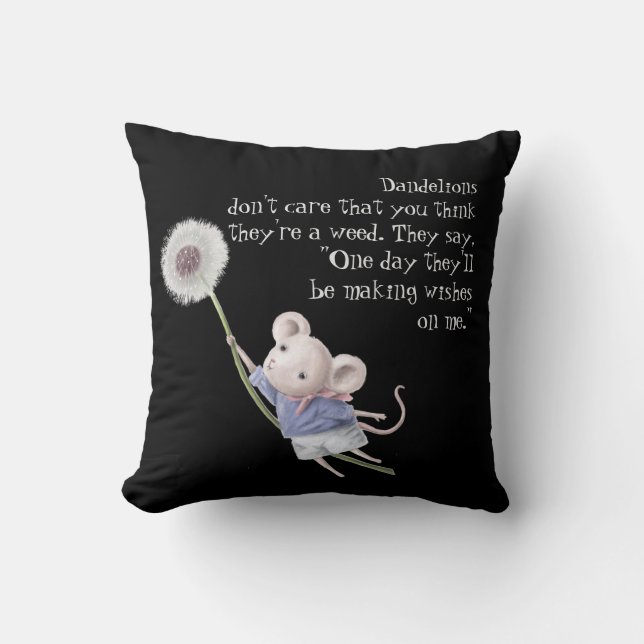 Cute Little Mouse Dandelion inspirational Quote Kudde (Framsida)