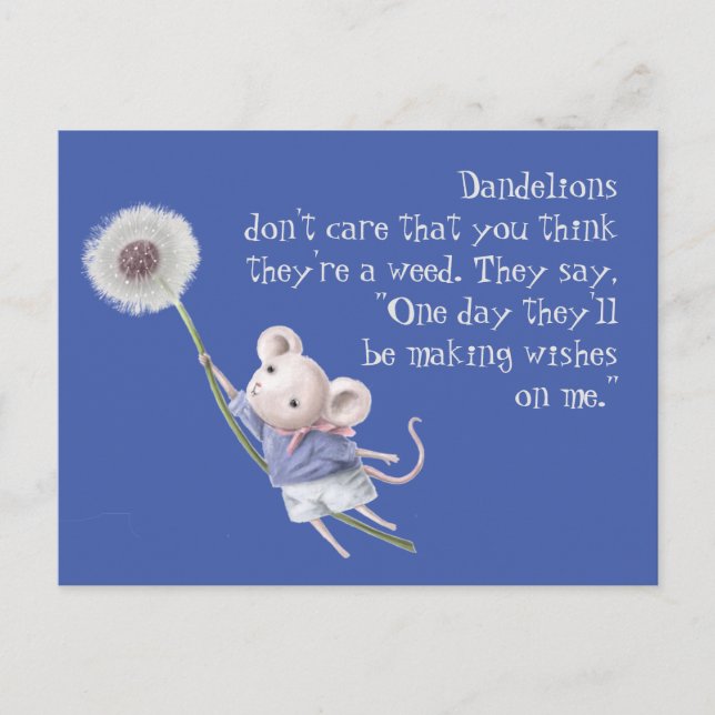 Cute Little Mouse Dandelion inspirational Quote Vykort (Framsida)