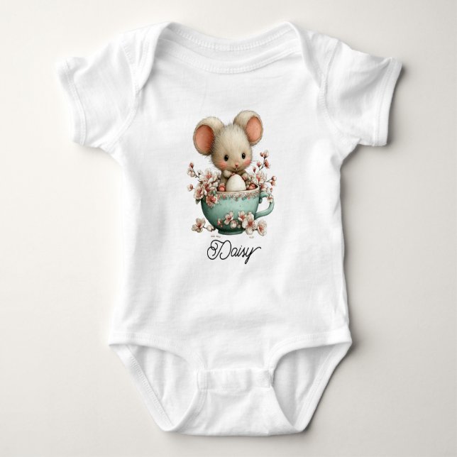 Cute Little Mouse in Teacup T Shirt (Framsida)
