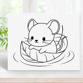 Cute Little Mouse Leaf Boat Coloring Page Poster