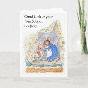 Cute Little Mouse Lycka till New School Godson Kort