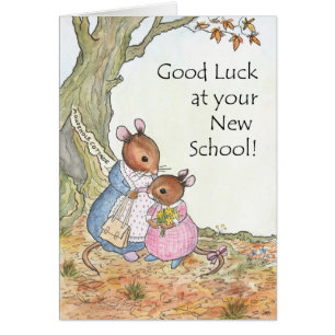 Cute Little Mouse Lycka till New School Hälsningskort