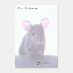 Cute Little Mouse med Big Rosa Öron och ditt namn Post-it Block