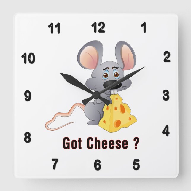 Cute Little Mouse med Chunk of Cheese HAR CHEESE Fyrkantig Klocka (Framsida)