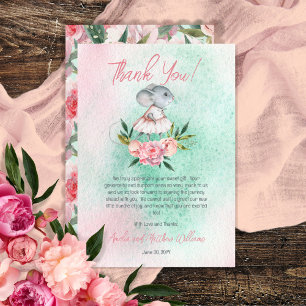 Cute Little Mouse Rosa   Mint Girl Baby Shower Tack Kort