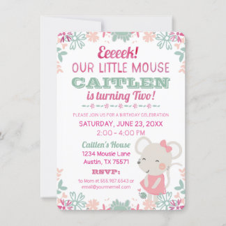 Cute Little Mouse Watercolor Birthday-inbjudan Inbjudningar