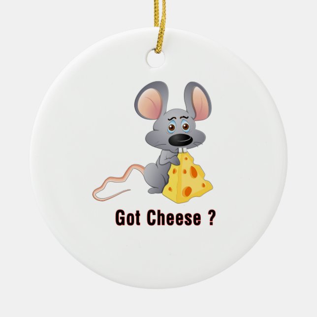 Cute Little Mouse with Chunk of Cheese HAR CHEESE Julgransprydnad Keramik (Framsidan)