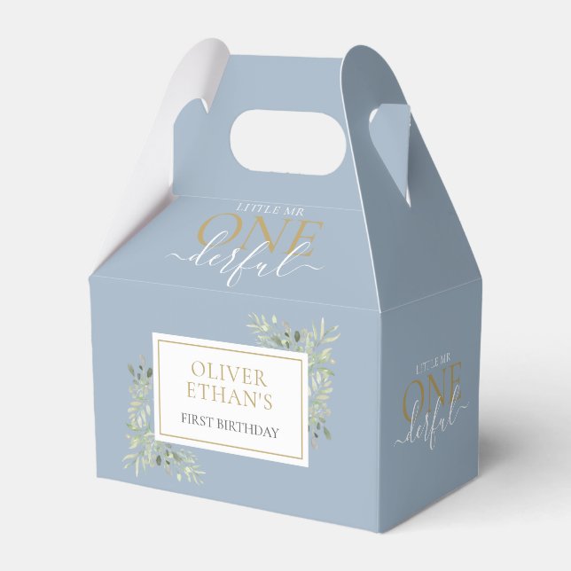 Cute Little Mr ONEGreat First Birthday Boy Blue Presentaskar (Framsidan Sidan)