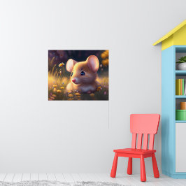 Cute Little mus i en blomskugga, barn Poster