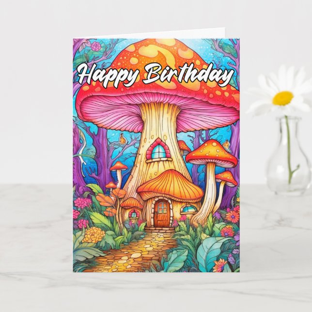 Cute Little Mushroom House Illustration Kort (Liten växt)