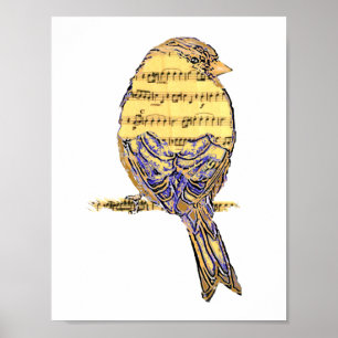 Cute Little Music Note Bird Poster