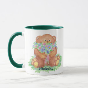 Cute Little Nalle Bouquet Flowers Blommigt Mugg