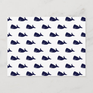 Cute Little Navy Blue Whale Mönster på White Vykort