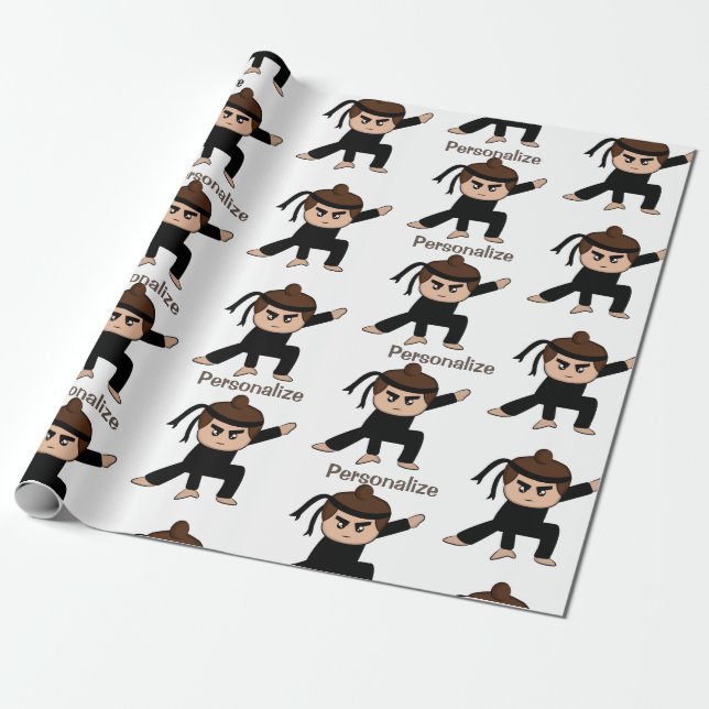 Cute Little Ninja Guy-Tecknad personifiera Presentpapper (Utrullad)