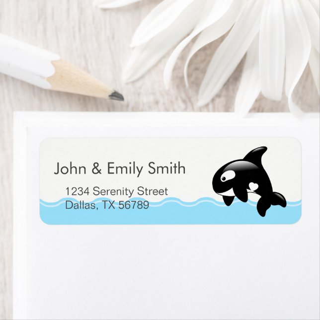Cute Little Orca Whale Adress Returadress Etikett (Insitu)