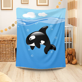 Cute Little Orca Whale i Ocean Fleecefilt