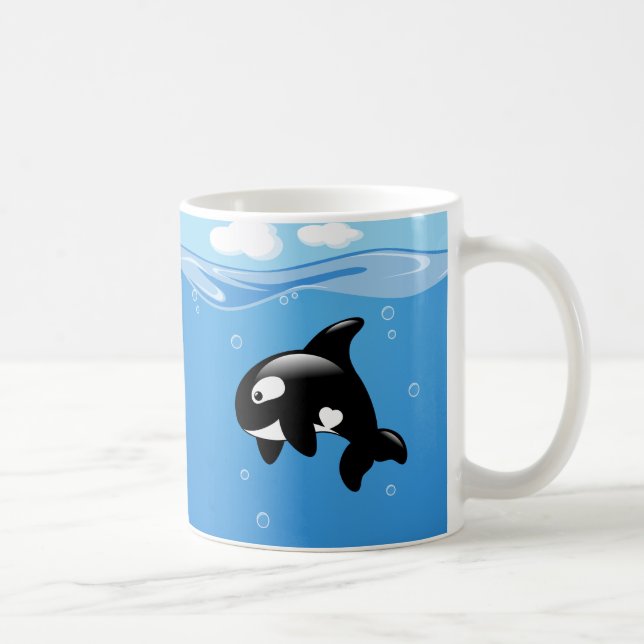 Cute Little Orca Whale i Ocean Kaffemugg (Höger)
