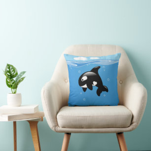 Cute Little Orca Whale i Ocean Kudde