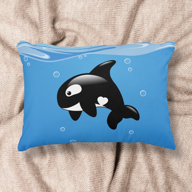 Cute Little Orca Whale i Ocean Prydnadskudde (Skapare uppladdad)
