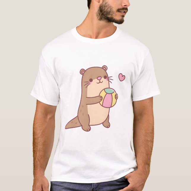 Cute Little Otter Play med Beach Boll T Shirt (Framsida)