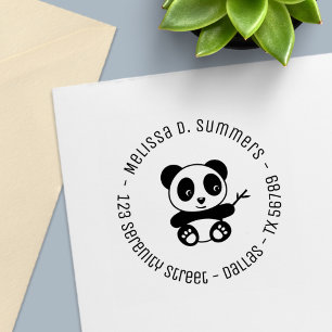 Cute Little Panda Bamboo Round Adress 2 Självfärgande Stämpel
