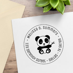 Cute Little Panda Bamboo Round Adress 3 Stämpel