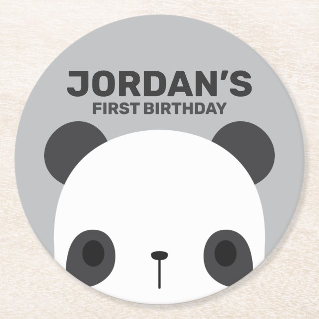 Cute Little Panda Bear Birthday Underlägg Papper Rund (Framsidan)