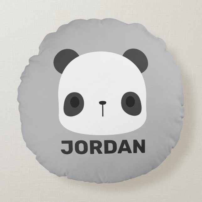 Cute Little Panda Bear med Personlig Namn Rund Kudde (Framsidan)