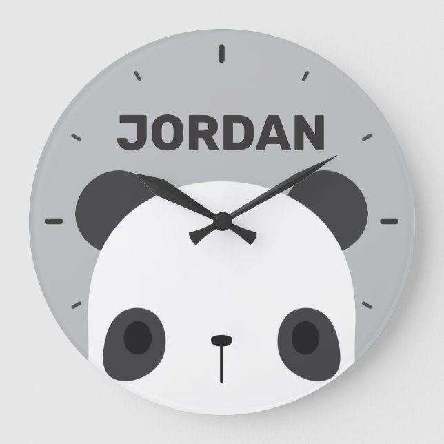 Cute Little Panda Bear med Personlig Namn Stor Klocka (Framsida)