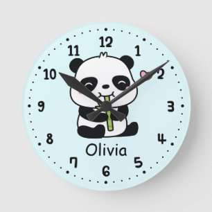 Cute Little Panda Bear och Bamboo, Kids Room Rund Klocka