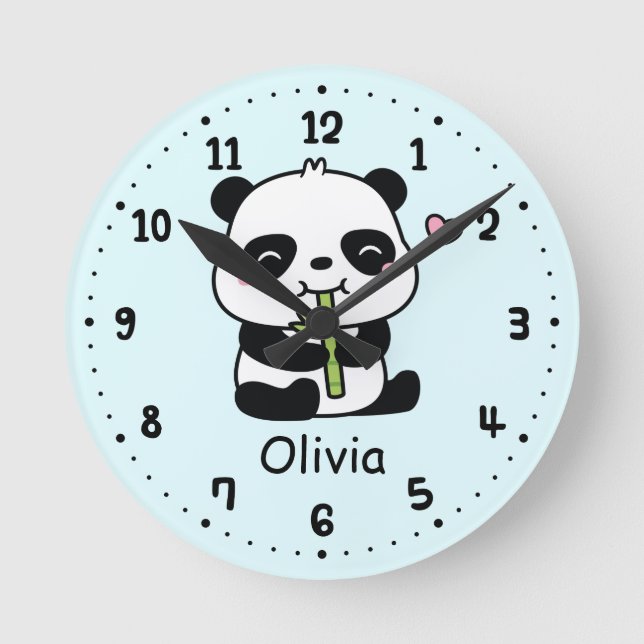 Cute Little Panda Bear och Bamboo, Kids Room Rund Klocka (Framsida)