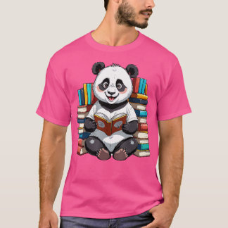 Cute Little Panda Bear Reading Bokar T Shirt