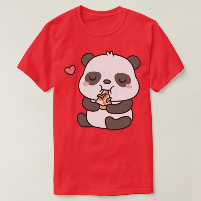 Cute Little Panda Enjoying Pizza T Shirt (Design framsida)