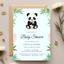 Cute Little Panda Greenery Baby Shower Inbjudningar