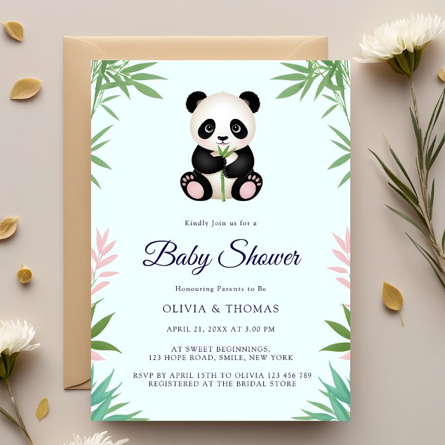 Cute Little Panda Greenery Baby Shower Inbjudningar (Skapare uppladdad)