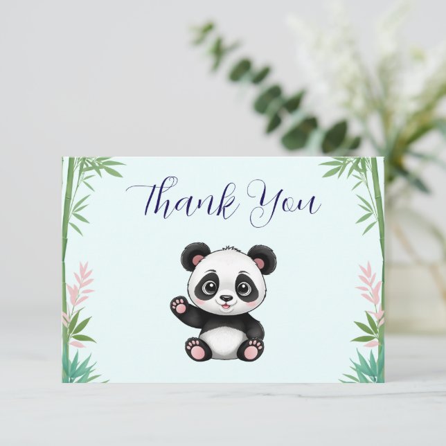 Cute Little Panda Greenery Baby Shower Tack Kort (Stående Fram)