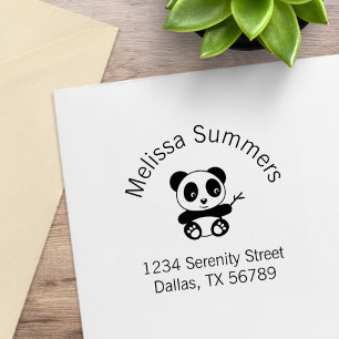 Cute Little Panda Holding a Bamboo Arch Adress Stämpel