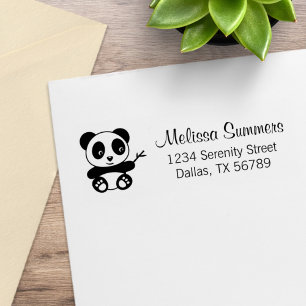 Cute Little Panda Holding a Bamboo Stick Adress Stämpel
