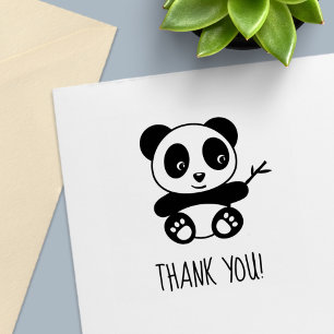 Cute Little Panda Holding a Bamboo Stick Tack Självfärgande Stämpel