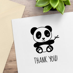 Cute Little Panda Holding a Bamboo Stick Tack Stämpel