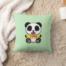 Cute Little Panda I Gult T-shirt på Grönt Kudde