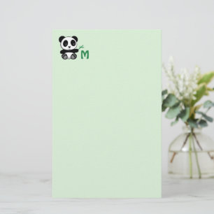 Cute Little Panda med en Bamboo Monogram-Grönt Brevpapper