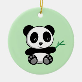 Cute Little Panda med en Bamboo Stick på Grönten Julgransprydnad Keramik